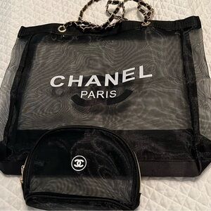 Chanel  mesh shopping bag with pouch. New with ribbon.